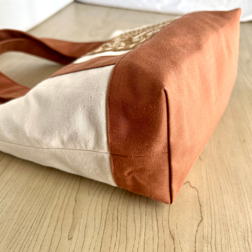 大人かわいい帆布トート インド刺繍リボントートバッグ オレンジ