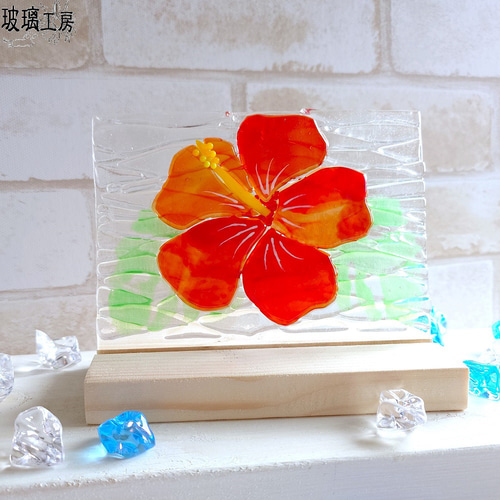 ハイビスカス 南国 波 ハワイアン ガラス フュージング その他