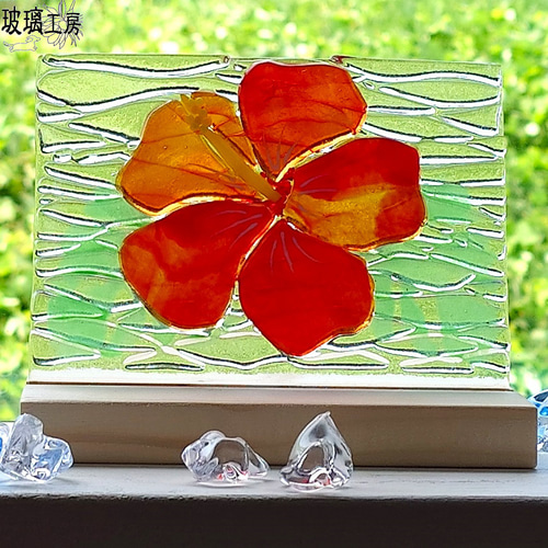 ハイビスカス 南国 波 ハワイアン ガラス フュージング その他