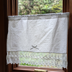 ホワイトコットン♪フリル両開きカフェカーテン♡︎大きなリボン付き