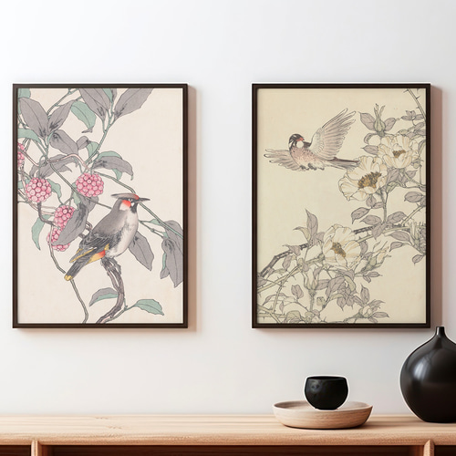 NO.607】花鳥図の日本画インテリアポスター☆和室和モダンボタニカル