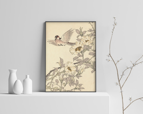 阿漕焼　大花瓶　鳥の図盛り絵 阿漕焼 大花瓶 鳥の図盛り絵