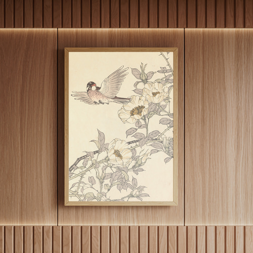 NO.607】花鳥図の日本画インテリアポスター☆和室和モダンボタニカル