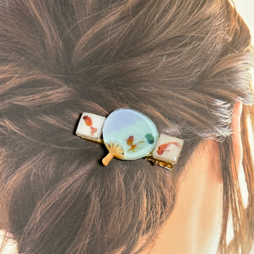 つまみ細工 金魚☆ベビーヘアクリップ　ヘアゴム つまみ細工 金魚☆ベビーヘアクリップヘアゴム