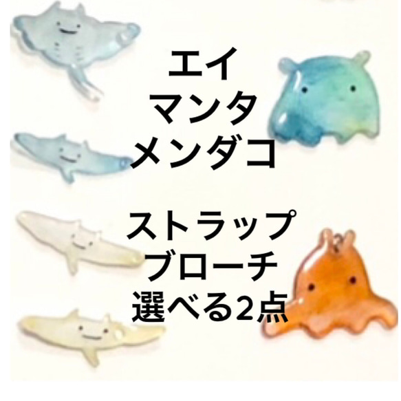 泳ぐ エイ マンタ メンダコ 2点セット＊ 選べる種類・ストラップ