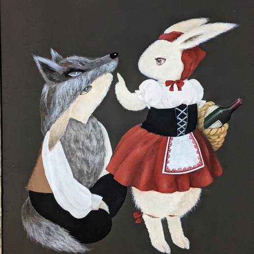 赤ずきんちゃん　ハンドメイドパステル画　絵画アート原画 赤ずきんちゃん ハンドメイドパステル画 絵画アート原画 赤ずきん