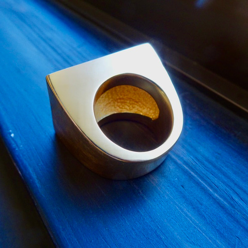 仁尾彫金『文字彫り、k18ビッグ印台リング2』ハンドメイド297 指輪 