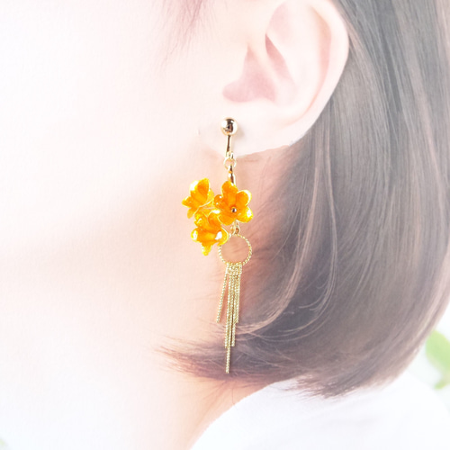 凌霄花(ノウゼンカズラ)ディップアート　ピアスorイヤリング 桜のお花と花びらのピアスorイヤリング | SLOW(C's grace)