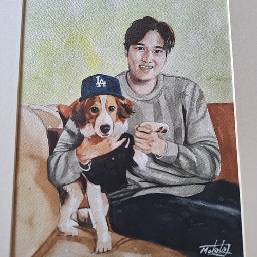 鉛筆画　犬　大谷　原画 鉛筆画 犬 大谷 原画 イラスト# 48 大谷翔平選手の愛犬、デコピンくん
