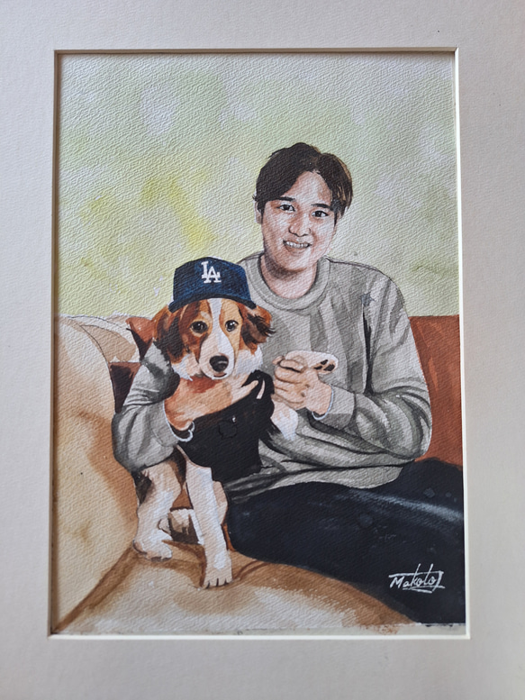 水彩画 大谷翔平とデコピン 絵画 makochin 通販 17962486｜Creema