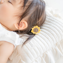 ひまわりヘアゴム♡｜ひまわりとシェル入り グリーン ハートヘアゴム