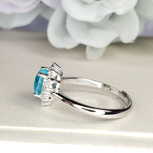 可愛い色のパライバトルマリン　フリーサイズリング SummerSale☆ ブラジルブルー パライバトルマリン 人工宝石 ハート