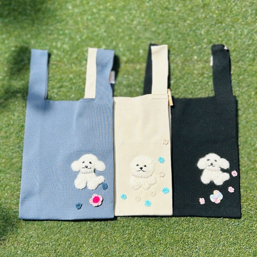 全て1点もの ジャージー素材コンビニ型バック！ ふわもこ刺繍付き 