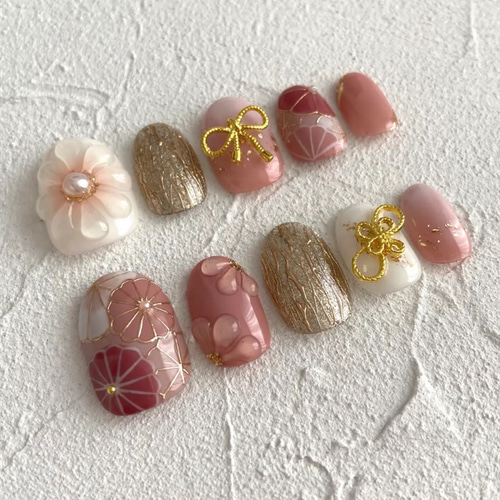 ネイルチップ チップ 成人式 和柄 振袖 花 フラワー 卒業式 袴 フル