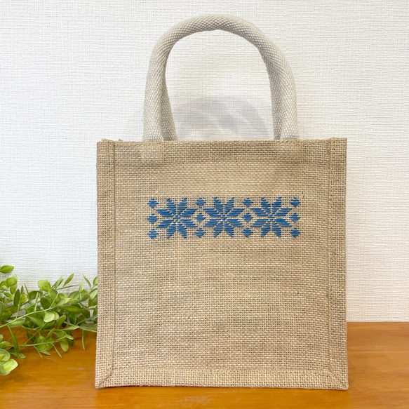 こぎん刺し ジュートバッグ（青or白） トートバッグ 糸福