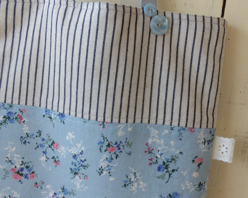 トートバッグ(ブルー花柄×縞柄) トートバッグ atelier-f. 通販