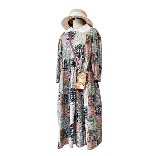 クラシカルワンピース パッチワークプリント ワンピース fujikujira 