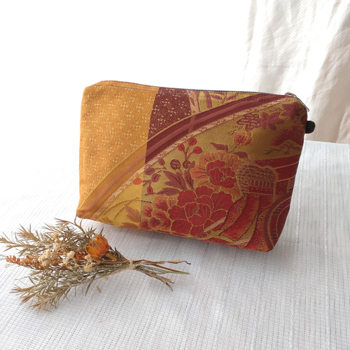 着物正絹帯リメイクハンドバッグ&ポーチA4サイズ No.19 縦長