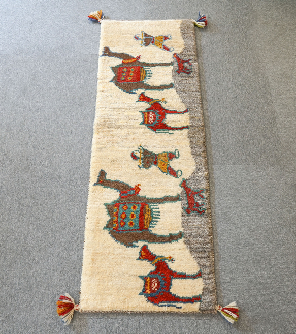 レア】イランペルシャギャッベ丸円形ペア座布団手織りホワイト