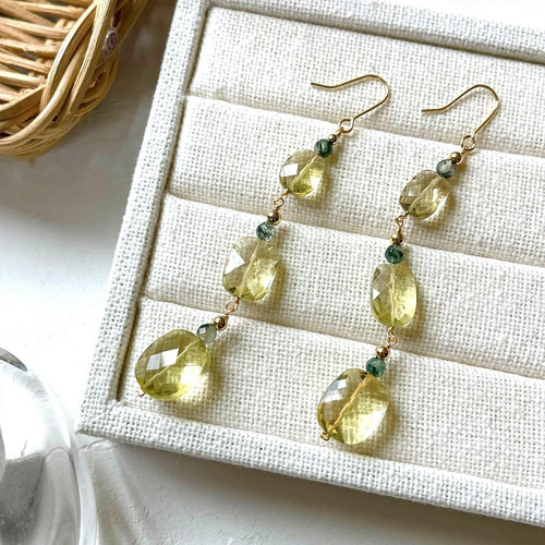 透明感レモンクォーツのロングピアス /イヤリング 天然石 ピアス 