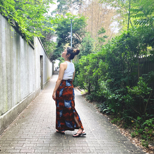 アフリカンバティック かぼちゃ大海原柄巻きスカート ロングスカート