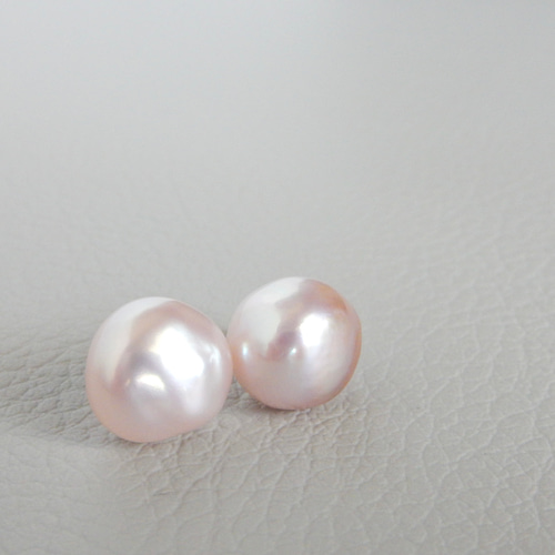 e.m☆❤　大粒訳あり淡水パールピンクピアス 大粒バロック/ピンク〗淡水パールスタッドピアス/イヤリング14kgf