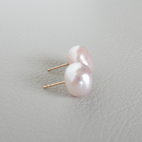 大粒バロック/ピンク〗淡水パールスタッドピアス/イヤリング14kgf