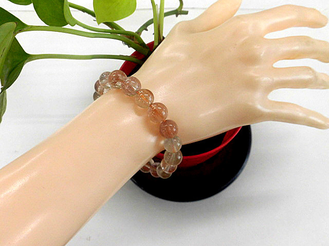 天然石 ルチルクォーツ10.1mm～10.9mm玉ブレスレット 内周18.5cm 　240101609
