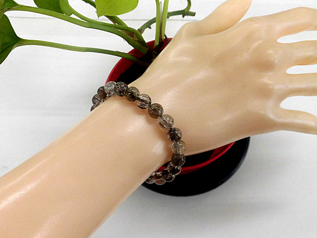 天然石 銅針ルチルクォーツ7.4mm～7.9mm玉 ブレスレット 内周16.2cm 　240101611