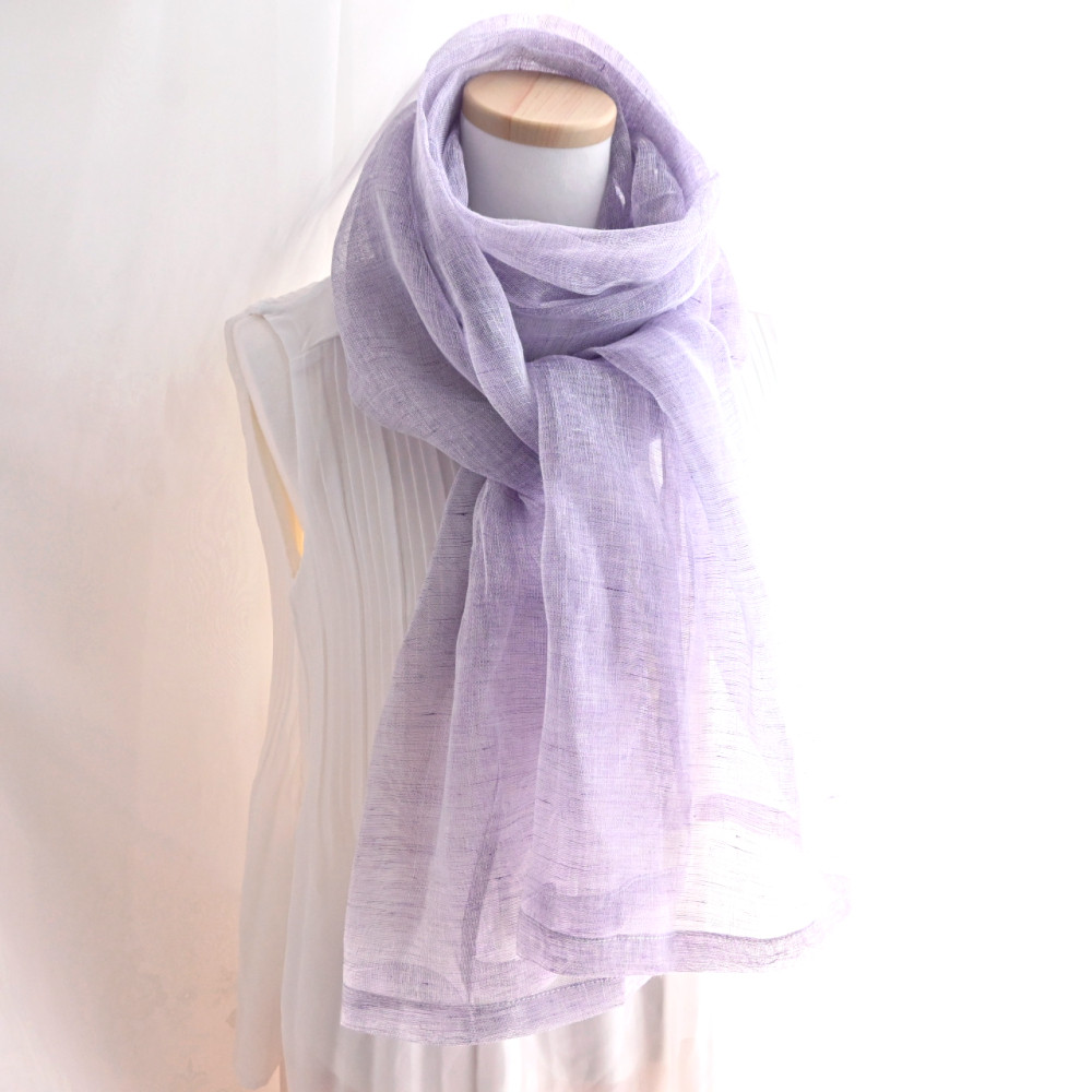 【3日以内に発送】夏、シャリッ！国産リネン100% ロング ストール 《バイオレット》