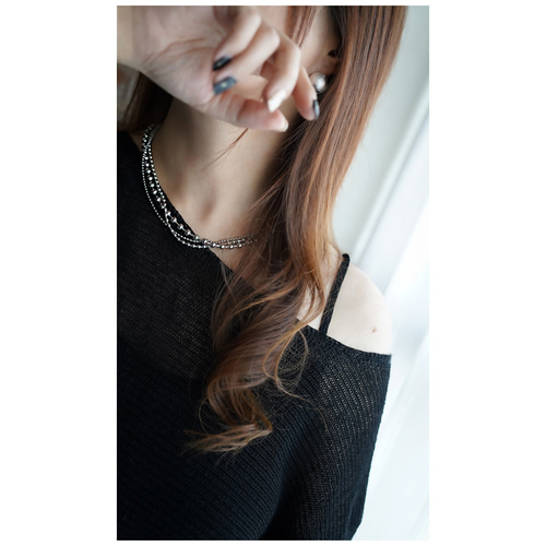 シルバーあり☆金属アレルギー対応 ボールチェーンの3連ネックレス