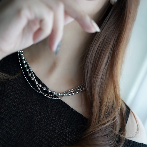 シルバーあり☆金属アレルギー対応 ボールチェーンの3連ネックレス