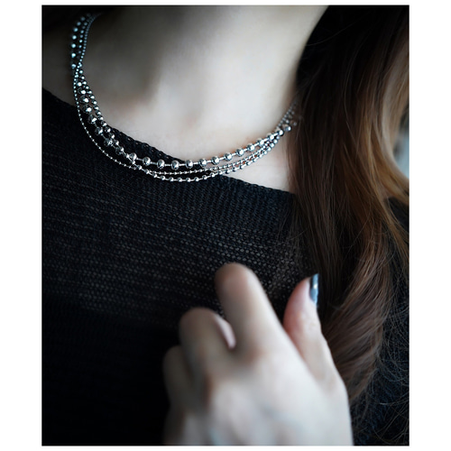 シルバーあり☆金属アレルギー対応 ボールチェーンの3連ネックレス