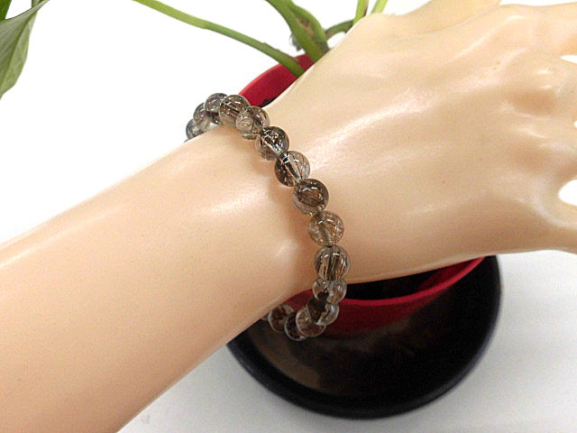 天然石 銅針ルチルクォーツ7.8mm～8.3mm玉 ブレスレット 内周18.3cm　 240101614