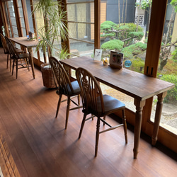 w1400ろくろ足ヒノキ天板140cm奥行約46㎝ カウンターテーブル