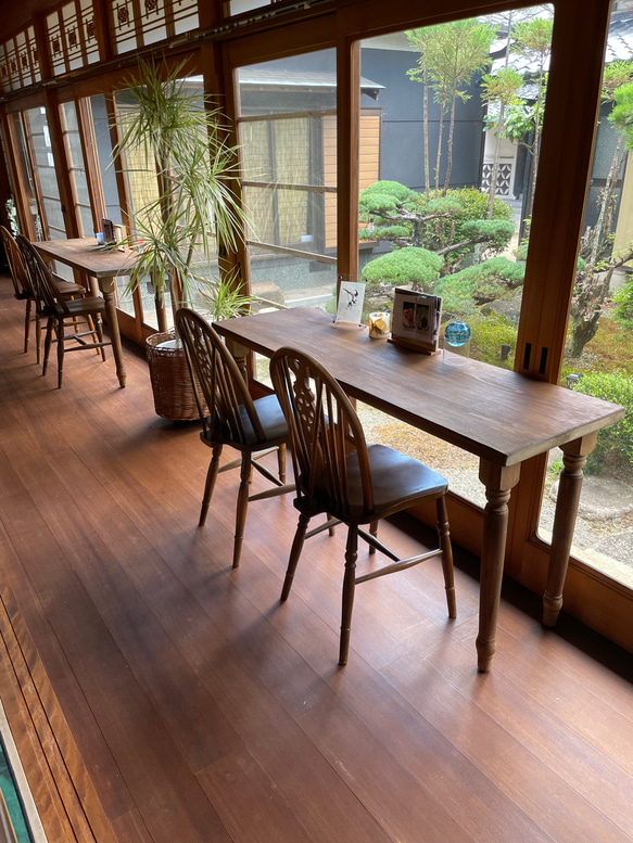 w1400ろくろ足ヒノキ天板140cm奥行約46㎝ カウンターテーブル