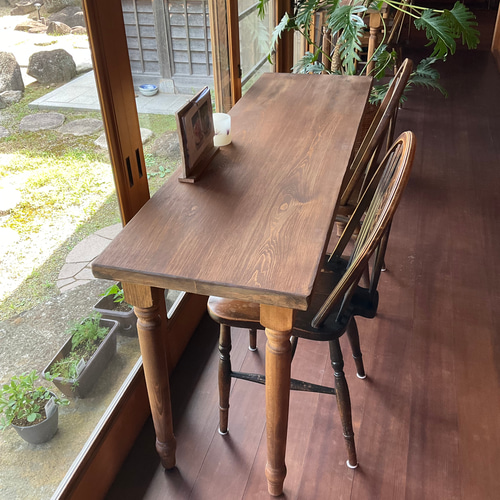 ろくろ足ヒノキ天板140cm奥行約46㎝ カウンターテーブル ろくろ足ヒノキ天板140cm奥行約46㎝ カウンターテーブル