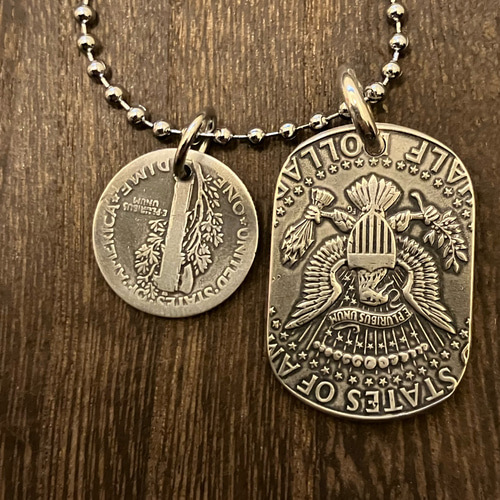 USAケネディハーフダラー1964年&マーキュリーダイム ネックレス USAケネディハーフダラー1964年&マーキュリーダイム ネックレス