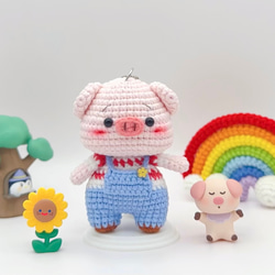 受注作製】ブタちゃん ハンドメイド あみぐるみ キーホルダー付
