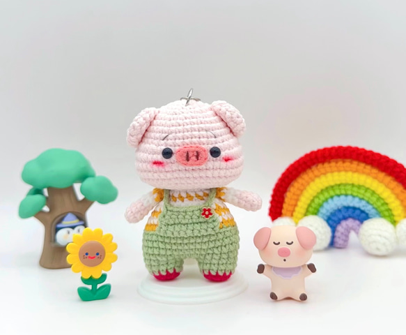 スーパーセール 半額タイムセール 受注作製】ブタちゃんB あみぐるみ ハンドメイド キーホルダー ぬいぐるみ