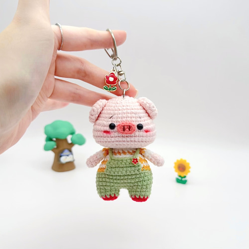受注作製】ブタちゃんB あみぐるみ ハンドメイド キーホルダー