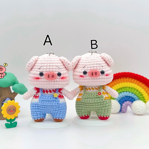 受注作製】ブタちゃんB あみぐるみ ハンドメイド キーホルダー