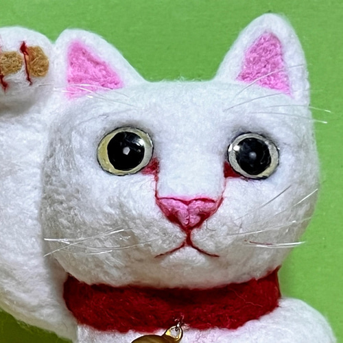 招き猫(大)(福運)#1(綿と羊毛フェルト) 羊毛フェルト 工房TAKA 通販