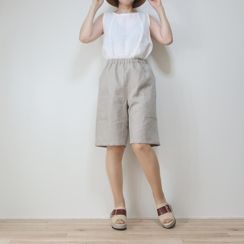 夏のペチパンツにも 旅の必需品 麻のハーフパンツ（リネンツイル