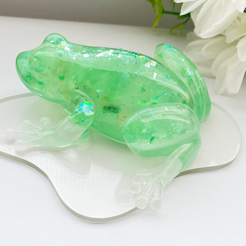 サーペンティン カエル レジン インテリア雑貨 天然石 グリーン 緑