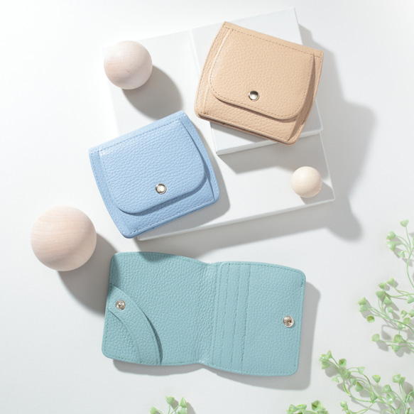 ほんのりまるい コンパクト折り財布 イタリアンレザー【ニュアンスカラー】 1枚目の画像