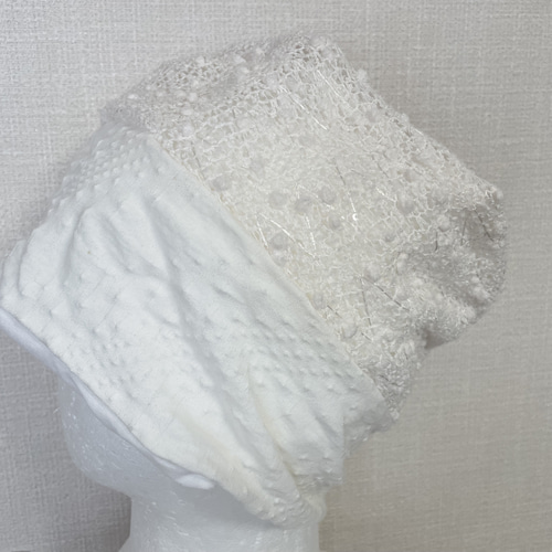 WWSホワイト&ホワイトスパンコール国内手作りネックウォーマー 日焼け  