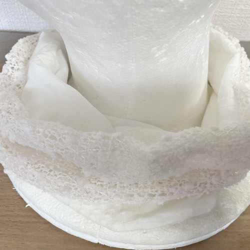 WWSホワイト&ホワイトスパンコール国内手作りネックウォーマー 日焼け  