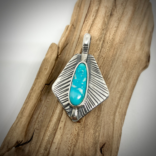 ペルシャンターコイズフェザーシルバーネックレス#インディアンジュエリー