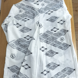 ⑥浴衣リメイク　Ｔシャツ 浴衣リメイク○男性用浴衣のツートーンTシャツブラウス（格子・M